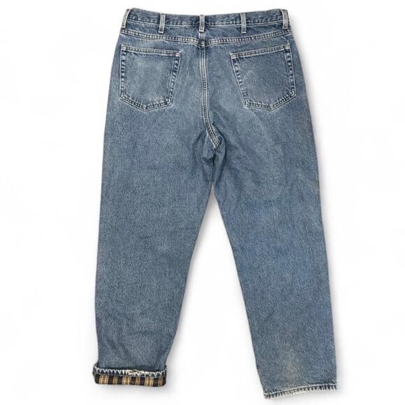 L.L.Bean Flannel Lined Jeans Mens 36x30 Blue Natural Fit Plaid Warm Workwear - Picture 2 of 6